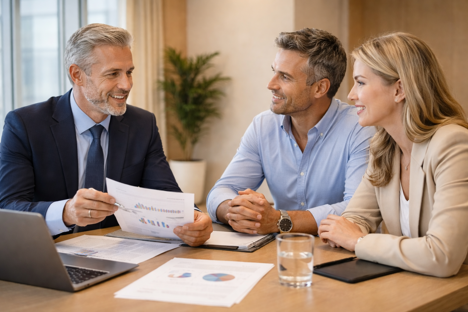 Advisors and clients at a strategic meeting